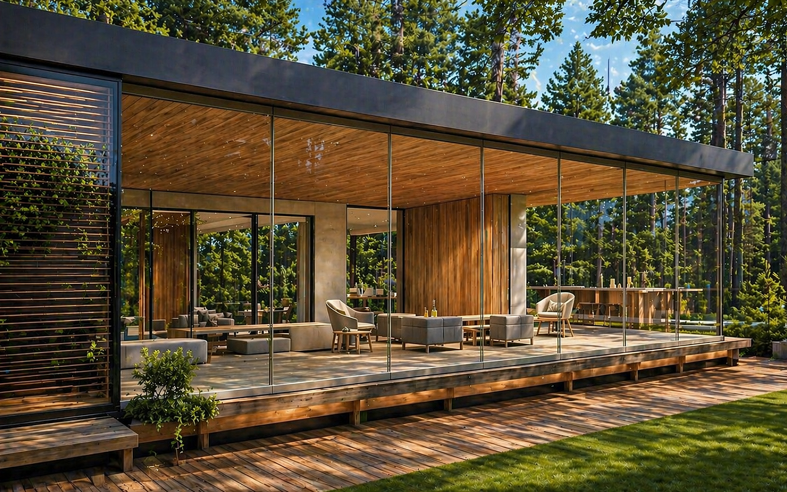 Framless Glass Doors in the Forest