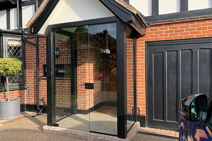 Custom Frameless Glass Porch Designs For Front Door Coverings